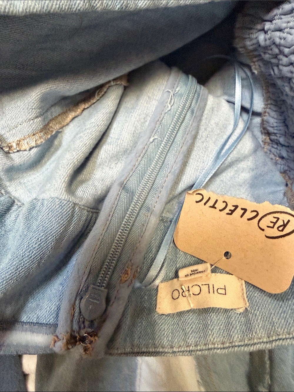 Pilcro Light Blue Distressed Denim Strapless Flare Dress - Picture 8 of 8